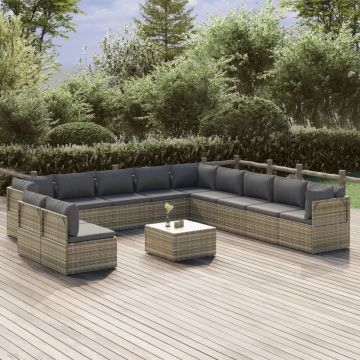 vidaXL Set mobilier de grădină cu perne, 12 piese, gri, poliratan