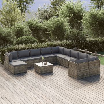 vidaXL Set mobilier de grădină cu perne, 12 piese, gri, poliratan