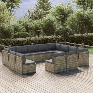 vidaXL Set mobilier de grădină cu perne, 12 piese, gri, poliratan