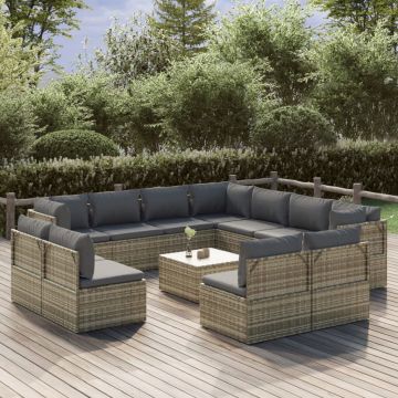 vidaXL Set mobilier de grădină cu perne, 12 piese, gri, poliratan