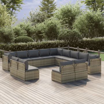 vidaXL Set mobilier de grădină cu perne, 13 piese, gri, poliratan