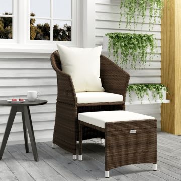 vidaXL Set mobilier de grădină cu perne, 2 piese, maro, poliratan