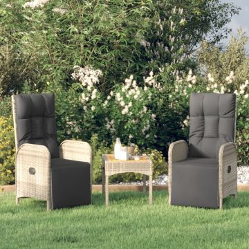 vidaXL Set mobilier de grădină cu perne, 3 piese, gri, poliratan