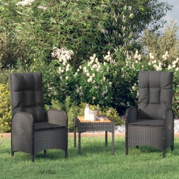 vidaXL Set mobilier de grădină cu perne, 3 piese, negru, poliratan