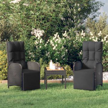 vidaXL Set mobilier de grădină cu perne, 3 piese, negru, poliratan