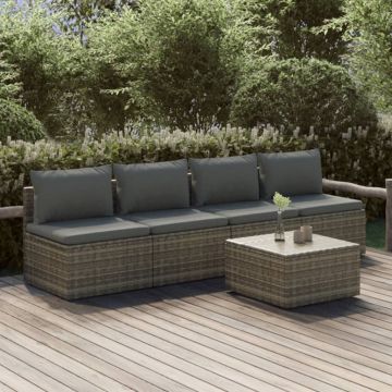 vidaXL Set mobilier de grădină cu perne, 5 piese, gri, poliratan