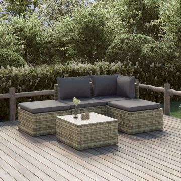vidaXL Set mobilier de grădină cu perne, 5 piese, gri, poliratan