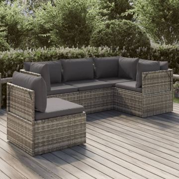 vidaXL Set mobilier de grădină cu perne, 5 piese, gri, poliratan
