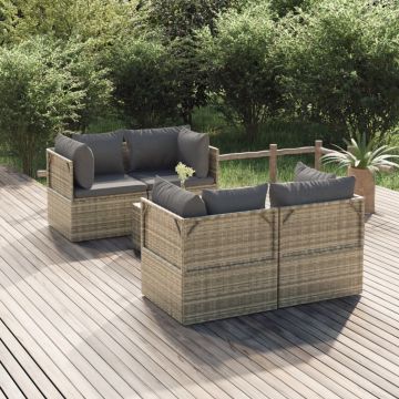 vidaXL Set mobilier de grădină cu perne, 5 piese, gri, poliratan