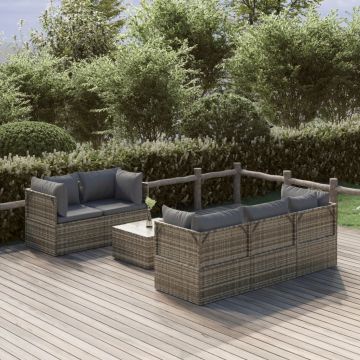 vidaXL Set mobilier de grădină cu perne, 6 piese, gri, poliratan