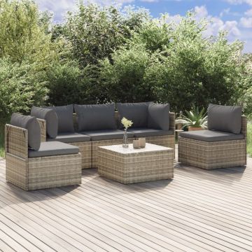 vidaXL Set mobilier de grădină cu perne, 6 piese, gri, poliratan