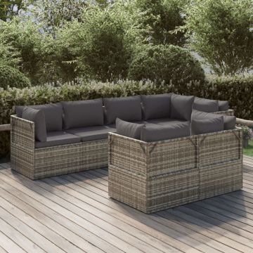 vidaXL Set mobilier de grădină cu perne, 7 piese, gri, poliratan