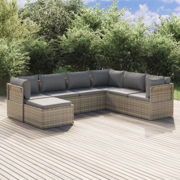 vidaXL Set mobilier de grădină cu perne, 7 piese, gri, poliratan