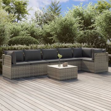 vidaXL Set mobilier de grădină cu perne, 7 piese, gri, poliratan