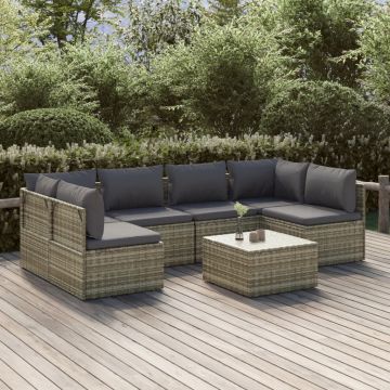 vidaXL Set mobilier de grădină cu perne, 7 piese, gri, poliratan