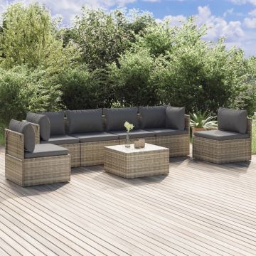 vidaXL Set mobilier de grădină cu perne, 7 piese, gri, poliratan