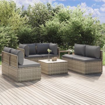 vidaXL Set mobilier de grădină cu perne, 7 piese, gri, poliratan