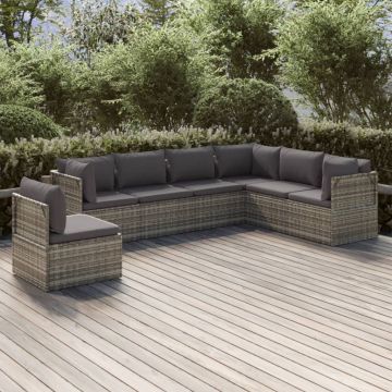 vidaXL Set mobilier de grădină cu perne, 7 piese, gri, poliratan