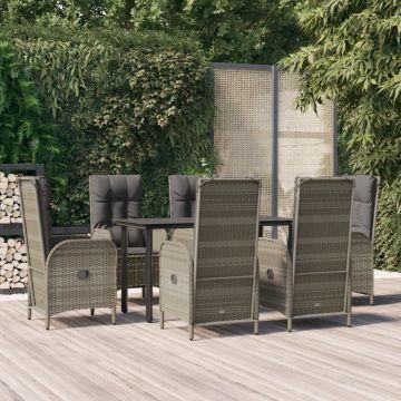 vidaXL Set mobilier de grădină cu perne, 7 piese, negru/gri, poliratan