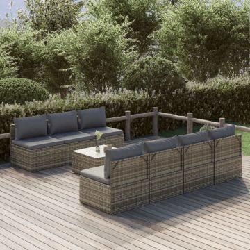 vidaXL Set mobilier de grădină cu perne, 8 piese, gri, poliratan