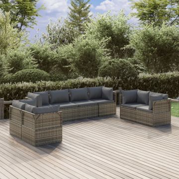 vidaXL Set mobilier de grădină cu perne, 8 piese, gri, poliratan