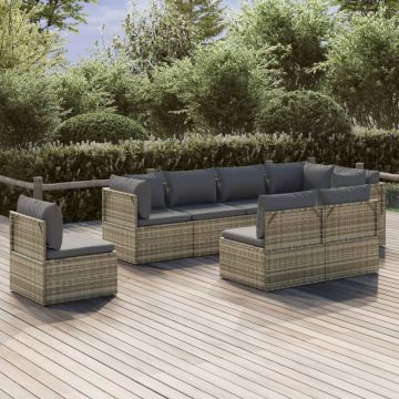 vidaXL Set mobilier de grădină cu perne, 8 piese, gri, poliratan