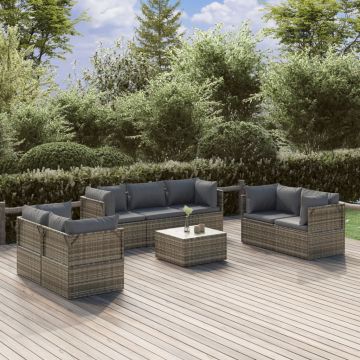 vidaXL Set mobilier de grădină cu perne, 8 piese, gri, poliratan