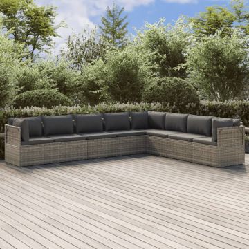 vidaXL Set mobilier de grădină cu perne, 8 piese, gri, poliratan