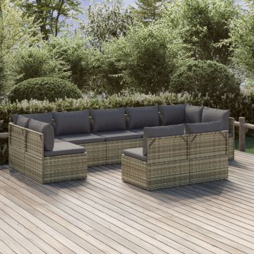 vidaXL Set mobilier de grădină cu perne, 9 piese, gri, poliratan