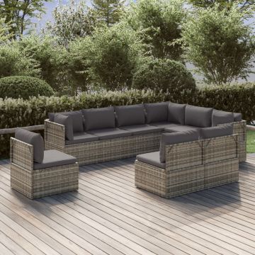 vidaXL Set mobilier de grădină cu perne, 9 piese, gri, poliratan