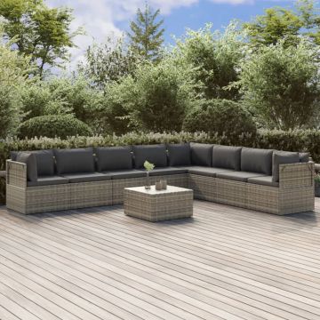 vidaXL Set mobilier de grădină cu perne, 9 piese, gri, poliratan