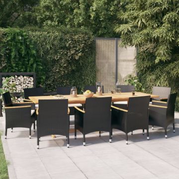 vidaXL Set mobilier de grădină cu perne, negru, 11 piese