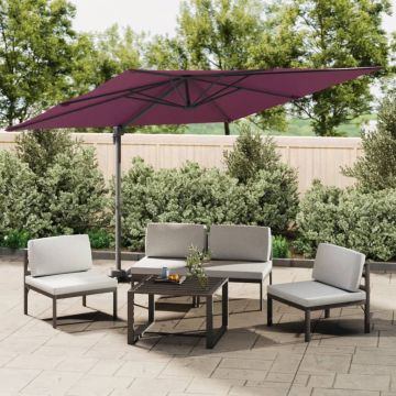 vidaXL Umbrelă în consolă cu stâlp de aluminiu, roșu bordo, 400x300 cm