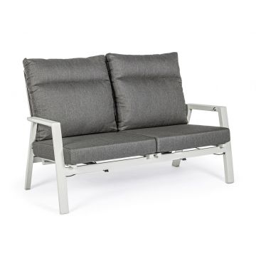 Canapea cu 2 locuri pentru gradina Kledi Lunar, Bizzotto, 152 x 81 x 98 cm, spatar ajustabil, aluminiu/textilena 1x1, gri