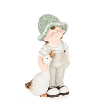 Decoratiune de gradina Farm Boy W-Duck, Bizzotto, 26 x 15.5 x 42.5 cm, magneziu