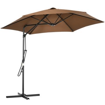 Outsunny Umbrelă Consolă 295cm pentru Terasă, Design Descentrat cu Bază Transversală, Comutator cu Cheie, Maro | Aosom Romania