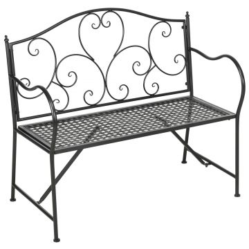 Outsunny Banca de Gradina din Otel cu Cotiere, Banca de Exterior 2 Locuri in Stil Clasic, 106x42x95cm, Neagra | AOSOM RO