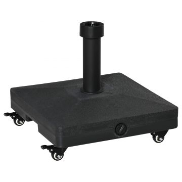Outsunny Baza pentru Umbrela de Soare cu Roti Se poate Umple pana la 20kg, Postament din HDPE pentru Stalpi de Ø38-48mm, 45x45x39cm, Negru | AOSOM RO