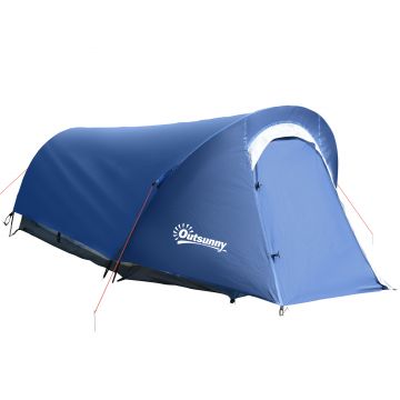Outsunny Cort de Camping pentru o Persoană cu Ferestre din Plasă și Geantă de Transport, 265x140x95 cm, Albastru | Aosom Romania