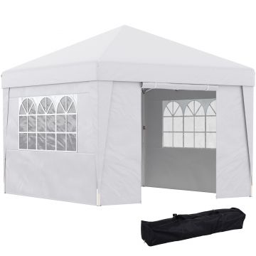Outsunny Cort Pliabil 3x3m cu Înălțime Reglabilă, Design Pop Up, Ferestre, Alb, Perfect pentru Evenimente în Aer Liber | Aosom Romania