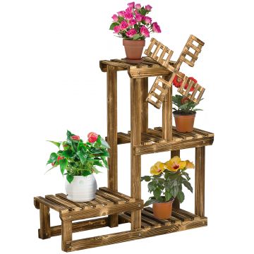 Outsunny Etajera pentru Plante de Exterior cu 4 Rafturi, Suport de Ghivece pentru Gradina si Casa cu Decoratiune stil Moara, 76x30x90cm | AOSOM RO