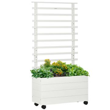 Outsunny Jardiniera inaltata verticala cu 4 roti si suport pentru plantele cataratoare, din lemn de brad, 76x30x155cm, alb | AOSOM RO