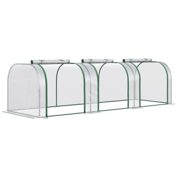 Outsunny Sera tip tunel din PVC transparent si otel, pentru plante si flori, cu usi cu fermoar, 295x100x80 cm | AOSOM RO