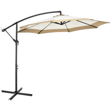 Outsunny Umbrelă de Grădină cu Braț din Oțel și Poliester, Bază în Cruce și Ventilație, Ø295x194 cm, Maro și Crem | Aosom Romania