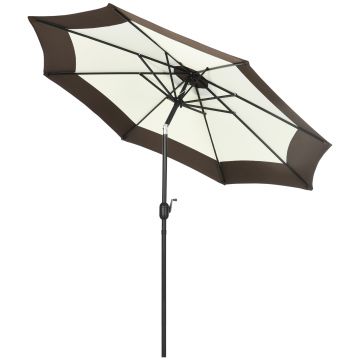 Outsunny Umbrela pentru gradina din poliester si metal cu 8 bare, cu acoperis inclinabil in 3 unghiuri, Ø265x243 cm, alb si culoare cafea | AOSOM RO