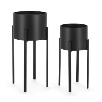 Set 2 suporturi pentru ghiveci Ester Round, Bizzotto, Ø 23 x 55 cm, otel, negru