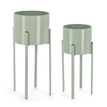 Set 2 suporturi pentru ghiveci Ester Round, Bizzotto, Ø 23 x 55 cm, otel, verde sage