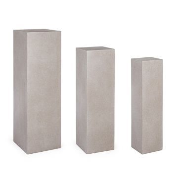 Set ghivece 3 piese Melange Column, Bizzotto, 35 x 35 x 120.5 cm, fibra de lut, grej