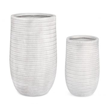 Set ghivece pentru exterior 2 piese Tressage, Bizzotto, Ø47 x 75 cm, fibra de sticla si argila, alb antic