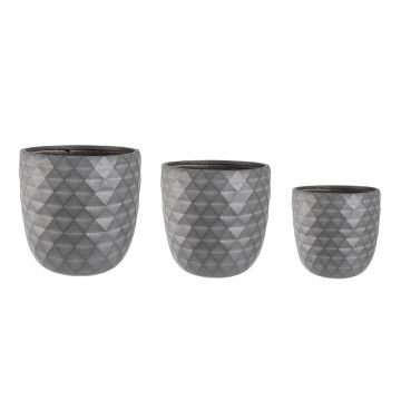 Set ghivece pentru exterior 3 piese Pyramid, Bizzotto, 44 x 44 x 43 cm, fibra de sticla, gri antracit